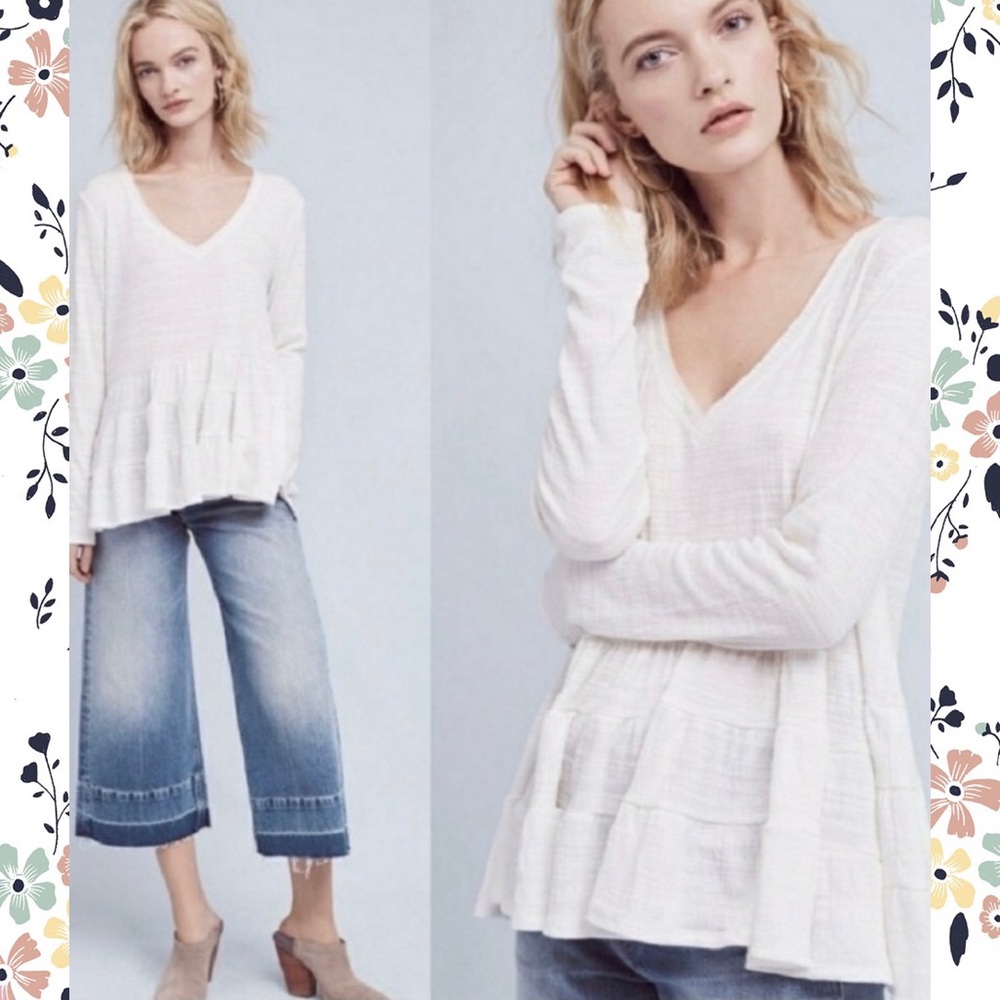 EUC {Anthro} Deletta peplum long sleeve top, Sz M